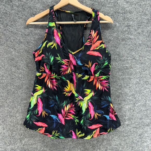 Torrid Tankini Top Women 1 Black Floral V-Neck Sleeveless Racerback Push Up - Picture 1 of 4